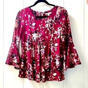Floral Flouncy Bell 3/4 Sleeve Blouse